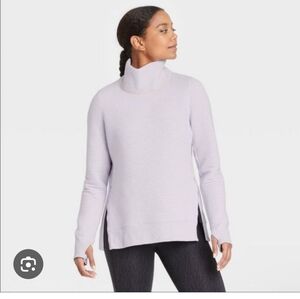 Alll in motion Lavender Ribbed Turtleneck Top with Side Slits Size S